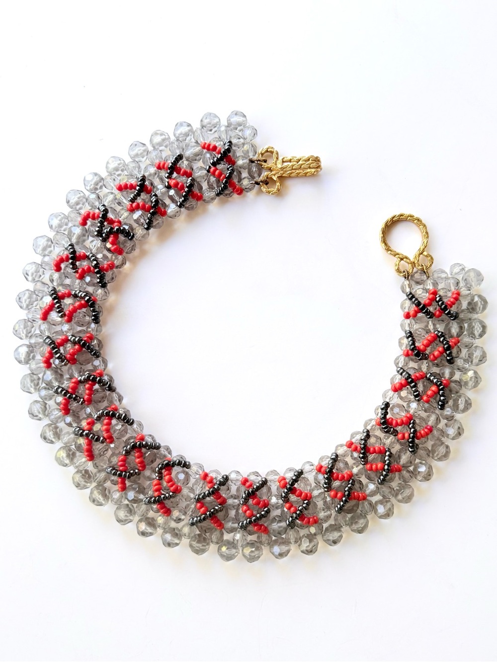 Vintage 1960s Coppola e Toppo Woven Faceted & Seed Bead Collar Necklace
